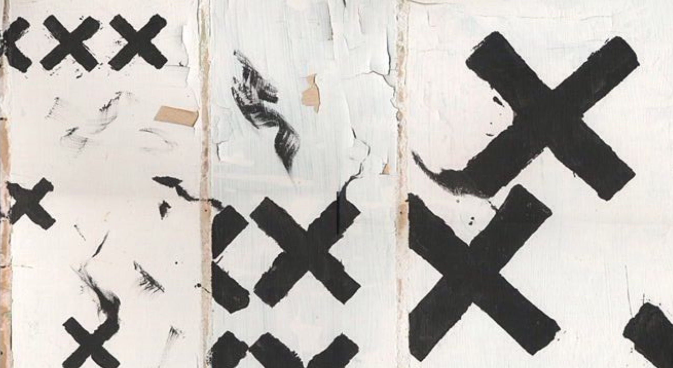 Black crosses on a white background with peeling paint effect