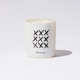 White candle with black design and ' SAN Maris' branding on a white background